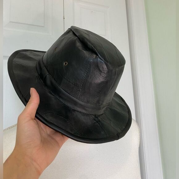 Black Leather Fedora Hat - Picture 2 of 6